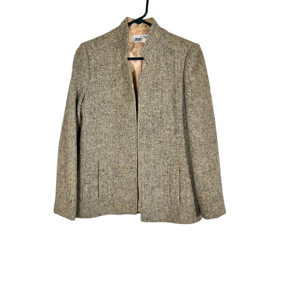 Vintage Wool Tweed Blazer Tan S Retro Academia Preppy Classic Chic 70s Neutral - Picture 1 of 12